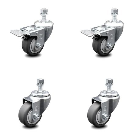 Service Caster 3 Inch Thermoplastic Rubber Swivel 1/2 Inch Stem Caster Total Lock Brake SCC, 2PK SCC-TSTTL20S314-TPRB-121315-2-S-2